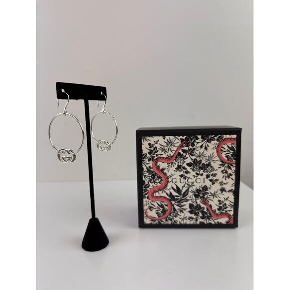 GUCCI Britt Interlocking GG Hoop Drop Dangle Earrings Sterling Silver 925 NEW - Picture 3 of 10